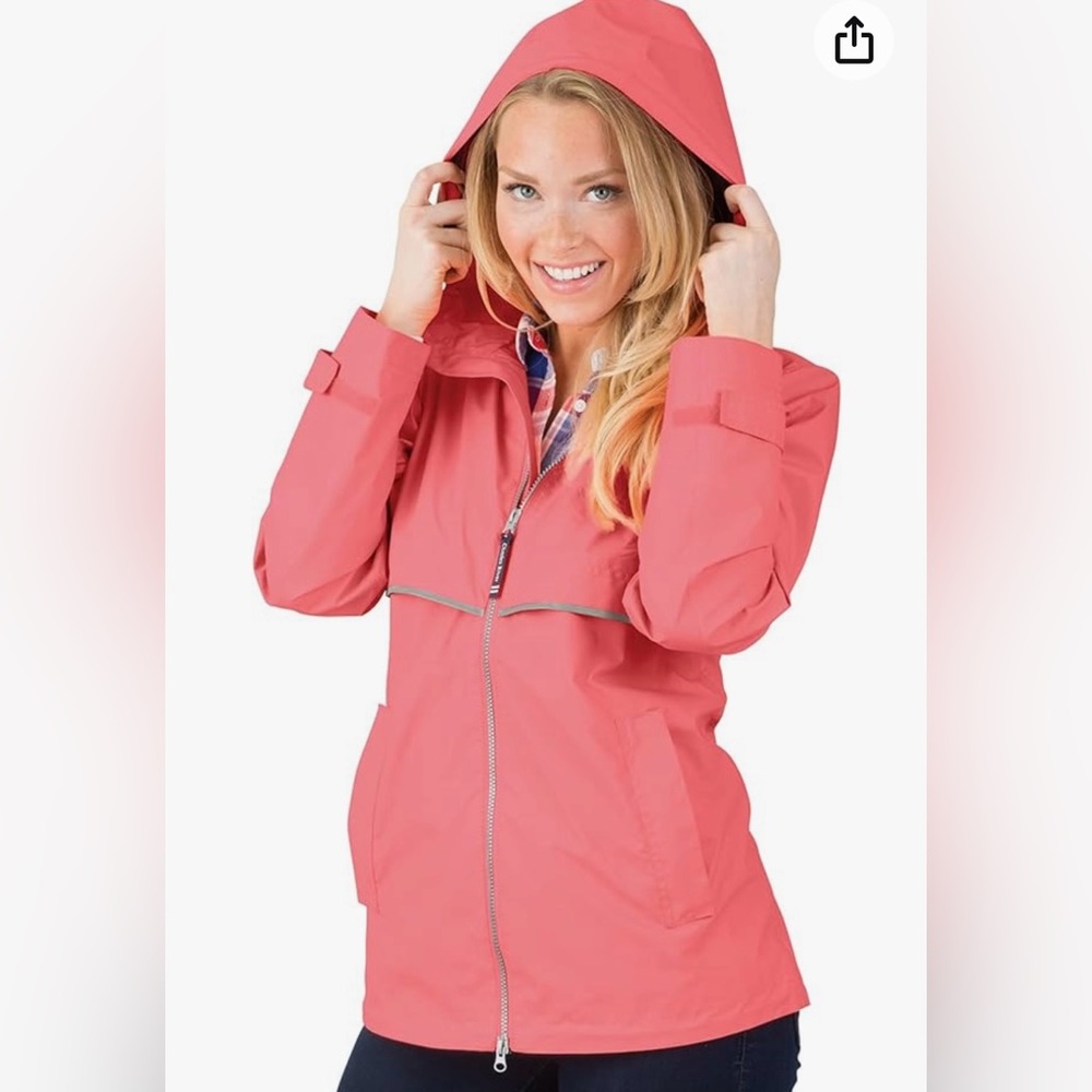 Charles River S New Englander Rain Jacket Pink Hooded Long Sleeves Waterproof